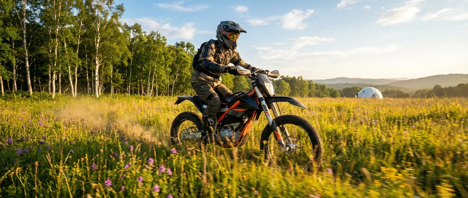 電動バイク — 原野を走る