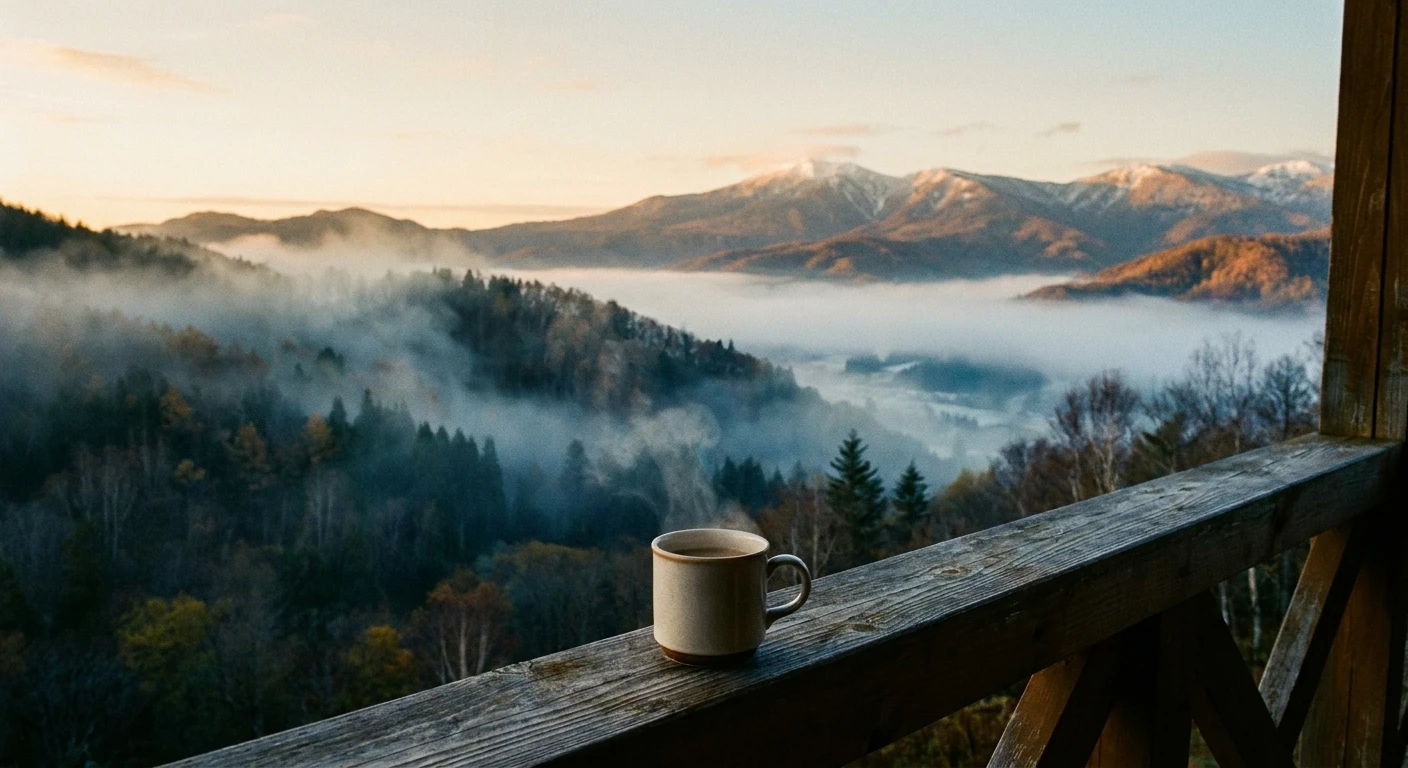THE LODGE デッキから — 北海道の夜明け