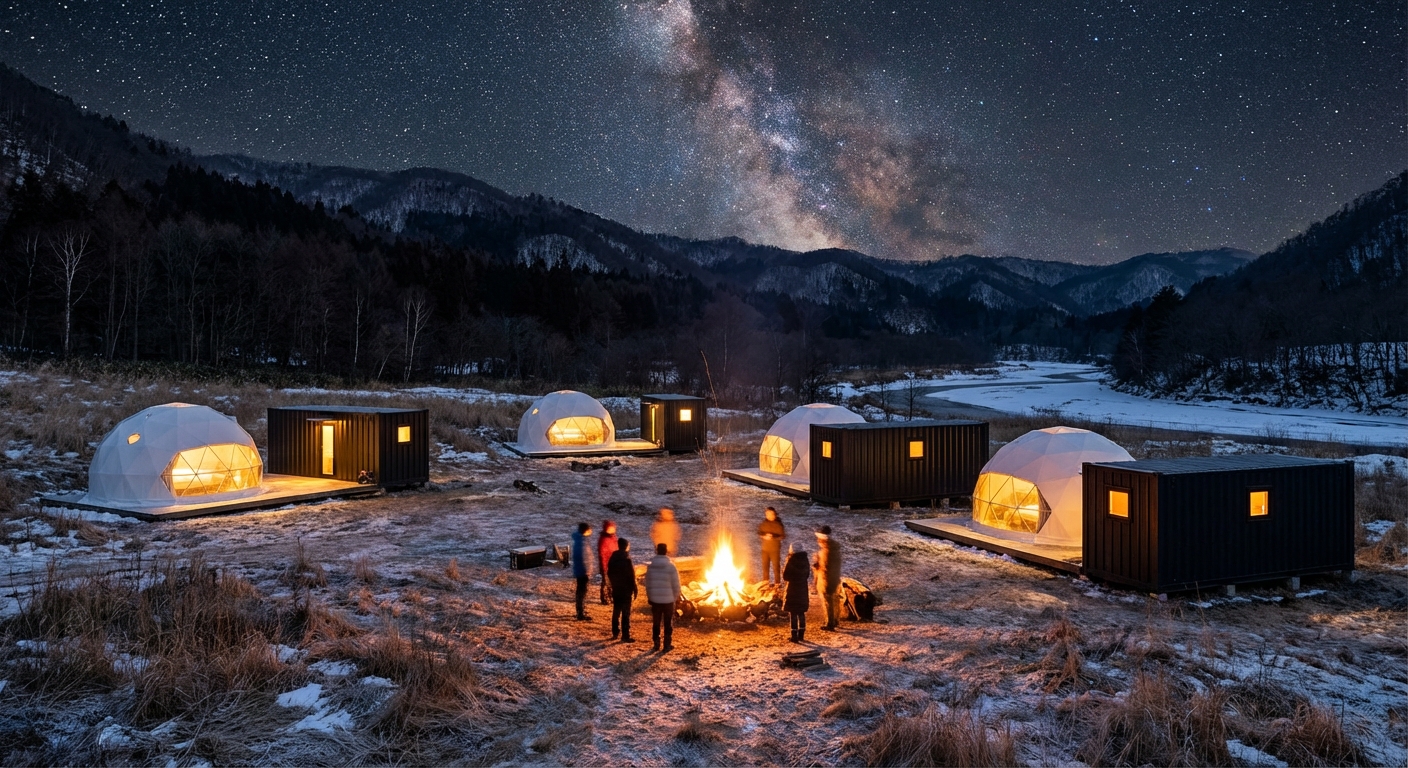 夜景 ドームとコンテナ