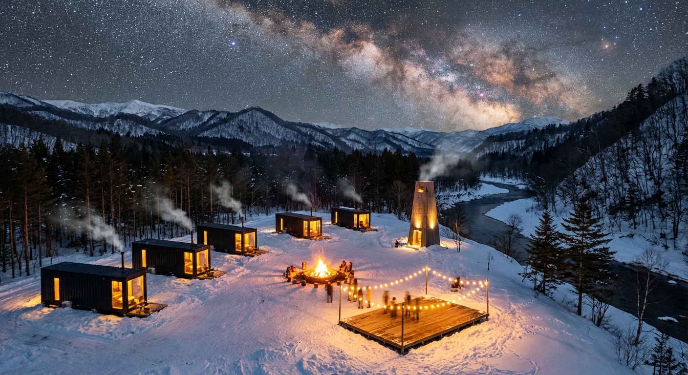 天の川と8棟の夜景